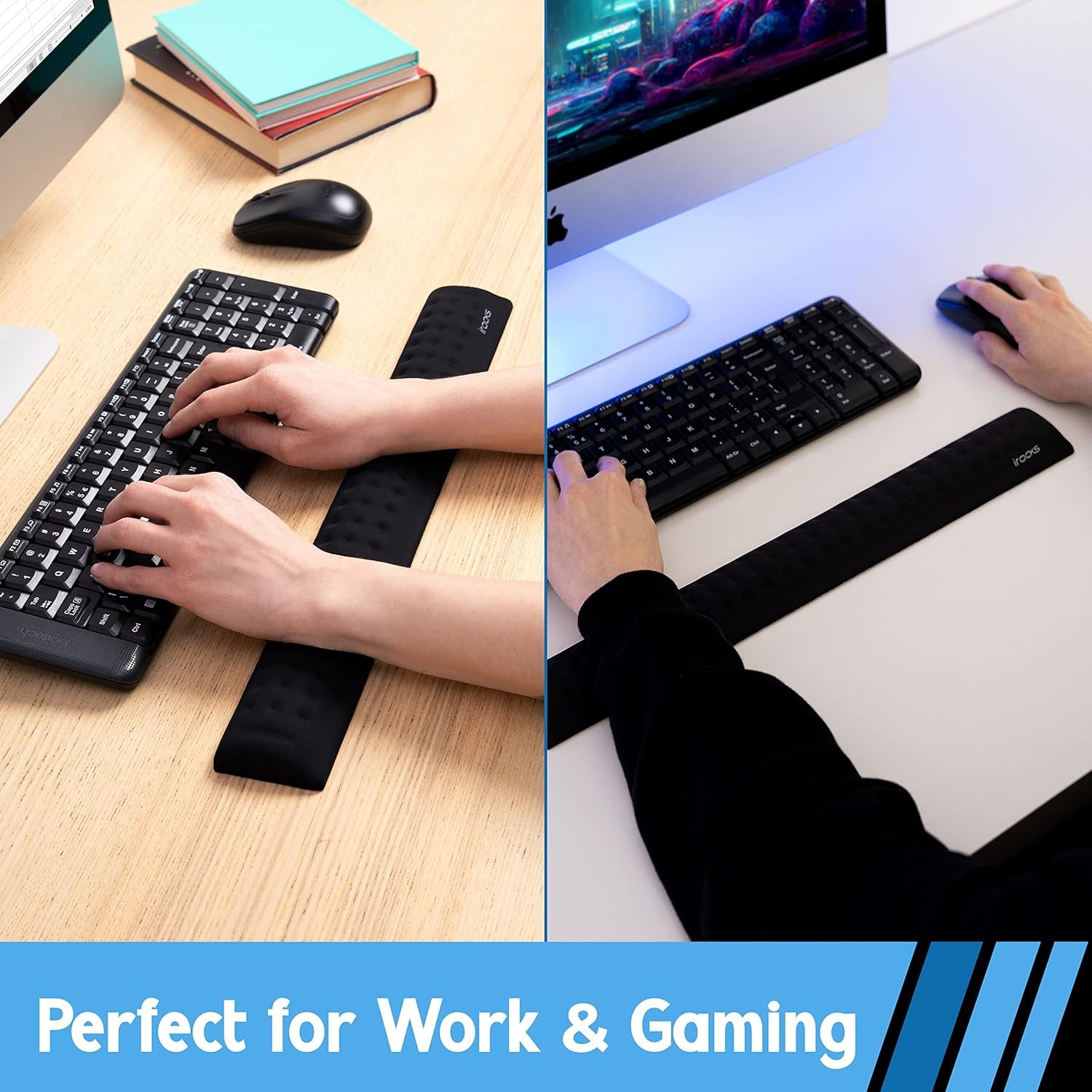 Memory Foam Keyboard Wrist Rest - Pain-Reducing, Non-Slip Rubber Base Wrists Rest Support - Cooling Ergonomic Laptop & Computer Keyboard Pad for Long Hours of Work, Studying, Gaming - Black