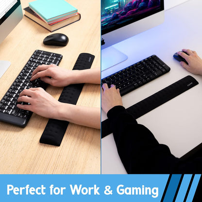 Memory Foam Keyboard Wrist Rest - Pain-Reducing, Non-Slip Rubber Base Wrists Rest Support - Cooling Ergonomic Laptop & Computer Keyboard Pad for Long Hours of Work, Studying, Gaming - Black