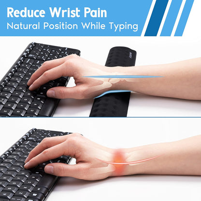 Memory Foam Keyboard Wrist Rest - Pain-Reducing, Non-Slip Rubber Base Wrists Rest Support - Cooling Ergonomic Laptop & Computer Keyboard Pad for Long Hours of Work, Studying, Gaming - Black