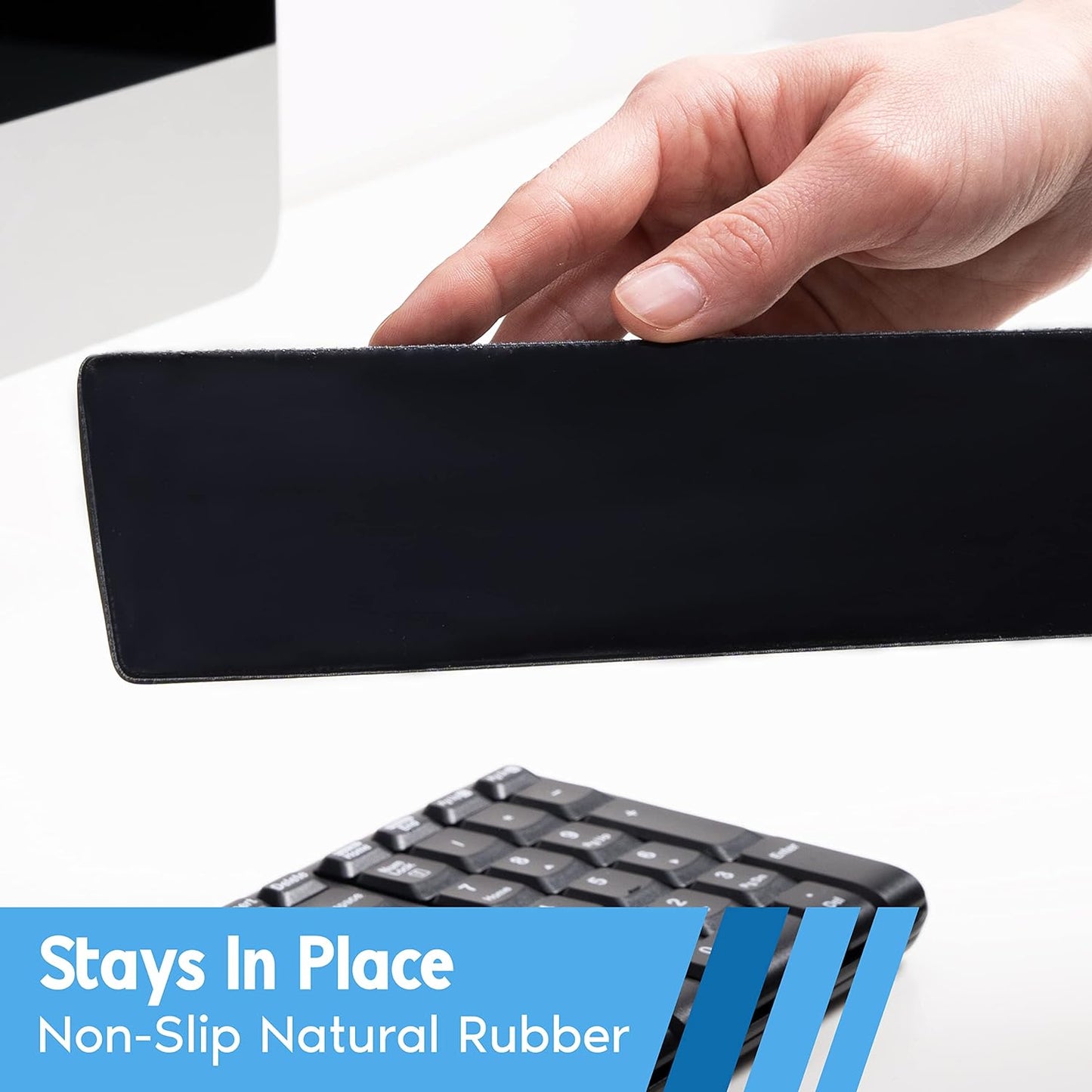 Memory Foam Keyboard Wrist Rest - Pain-Reducing, Non-Slip Rubber Base Wrists Rest Support - Cooling Ergonomic Laptop & Computer Keyboard Pad for Long Hours of Work, Studying, Gaming - Black