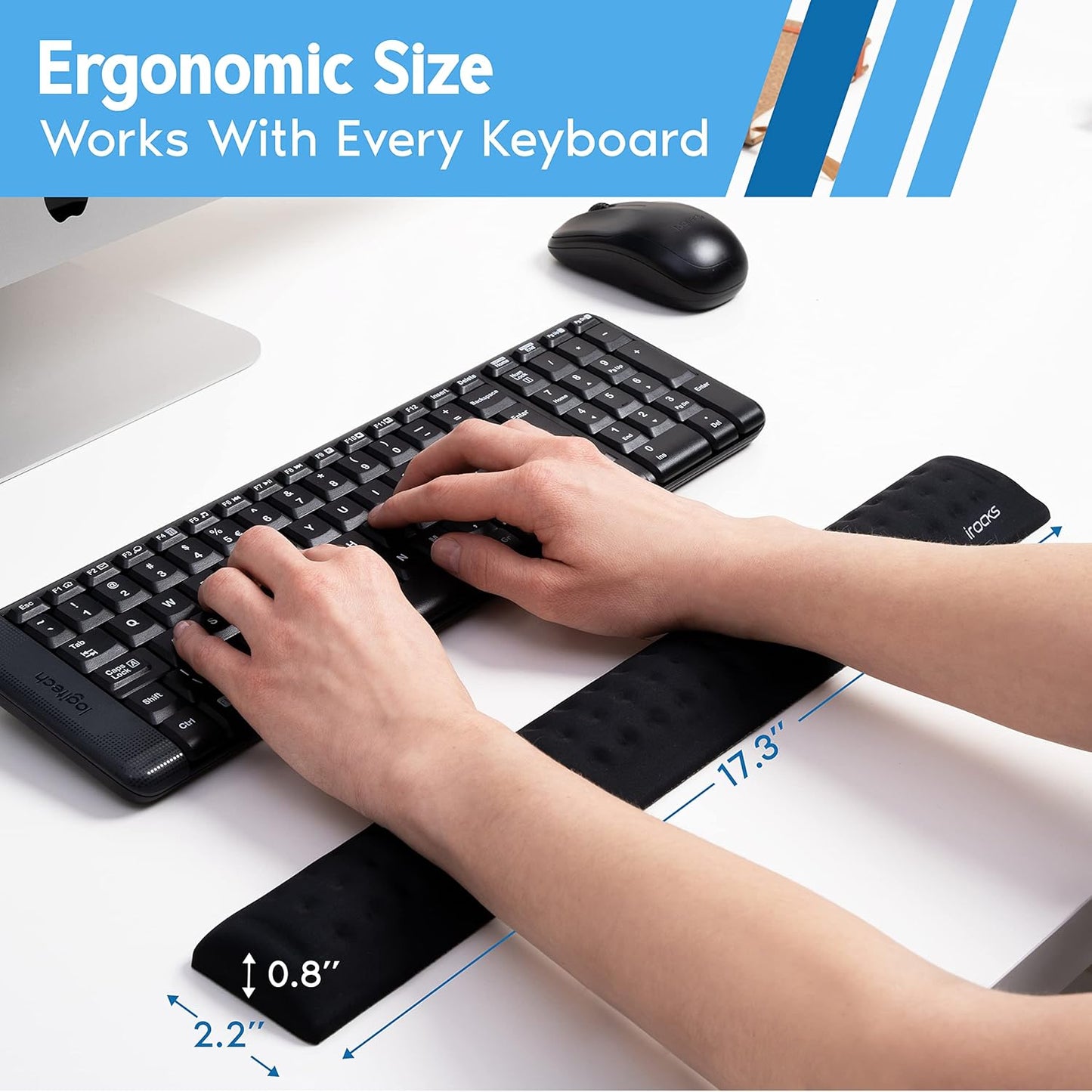 Memory Foam Keyboard Wrist Rest - Pain-Reducing, Non-Slip Rubber Base Wrists Rest Support - Cooling Ergonomic Laptop & Computer Keyboard Pad for Long Hours of Work, Studying, Gaming - Black